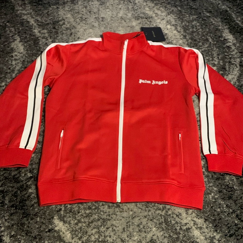 Palm Angels Red Tracksuit Jacket Print Logo Full-Zip Men’s Size Large